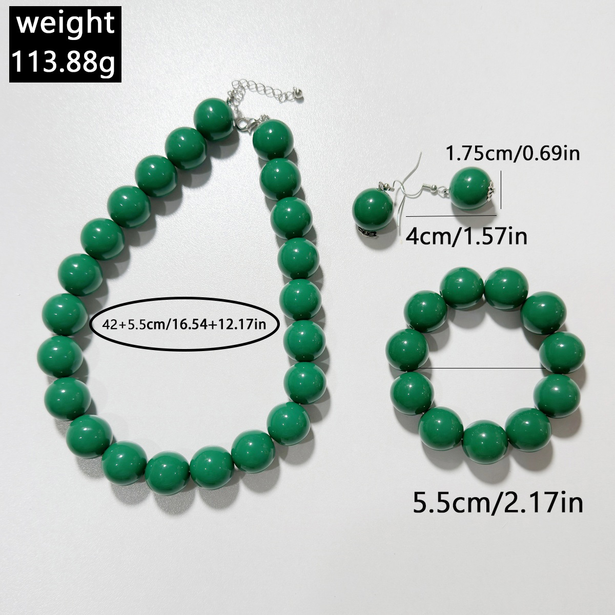 3pcs Bohemian Green Bead Pendant Necklace Bracelet Earrings Set